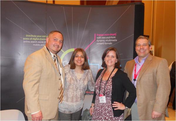PR Newswire Multicultural & MultiVu Latino teams at exhibit booth at Hispanicize 2012. From left to right: Yosmay Valdivia, Nadia Vizueta, Margarta Hernandez and Manny Santos