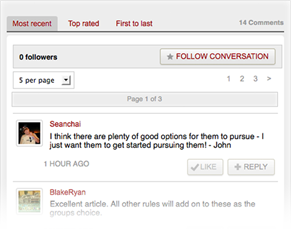 Screenshot of a conversation feed from the SocialCore platform