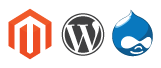 logos of Magento, Wordpress and Drupal